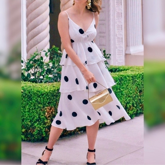 One Pretty Time Dresses & Skirts - O.P.T One Pretty Time Anthroplogie sz  XS white layered dress black polka dots